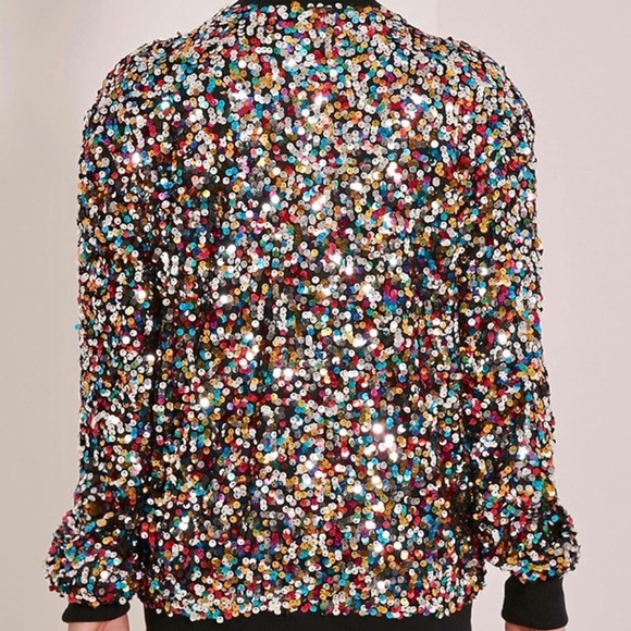 CRESAY Colorful Sequin Zip Up BOMBER JACKET! Woman’s Size Medium - Picture 3 of 14